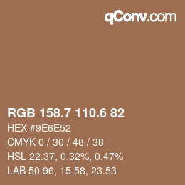 カラーコード: RGB 158.7 110.6 82 | qconv.com