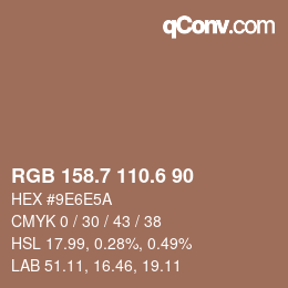 カラーコード: RGB 158.7 110.6 90 | qconv.com
