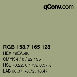 カラーコード: RGB 158.7 165 128 | qconv.com