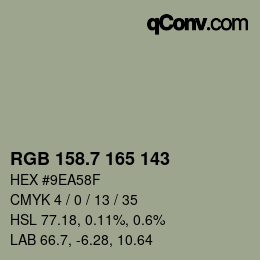 カラーコード: RGB 158.7 165 143 | qconv.com