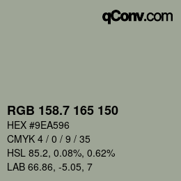 カラーコード: RGB 158.7 165 150 | qconv.com