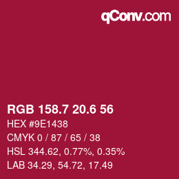 カラーコード: RGB 158.7 20.6 56 | qconv.com