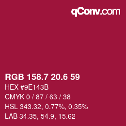 カラーコード: RGB 158.7 20.6 59 | qconv.com