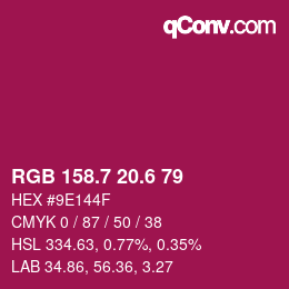 カラーコード: RGB 158.7 20.6 79 | qconv.com