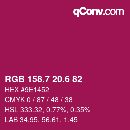カラーコード: RGB 158.7 20.6 82 | qconv.com