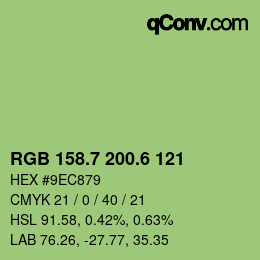 カラーコード: RGB 158.7 200.6 121 | qconv.com