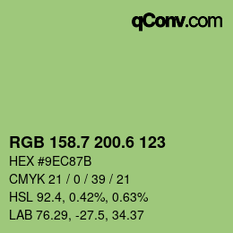 カラーコード: RGB 158.7 200.6 123 | qconv.com