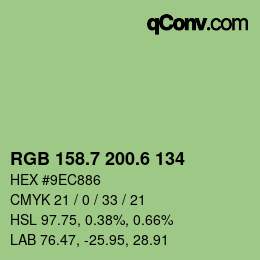 カラーコード: RGB 158.7 200.6 134 | qconv.com