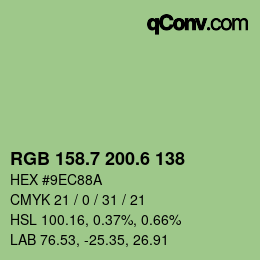 カラーコード: RGB 158.7 200.6 138 | qconv.com