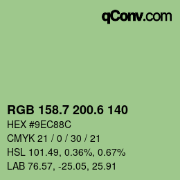 カラーコード: RGB 158.7 200.6 140 | qconv.com