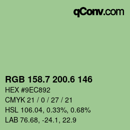 カラーコード: RGB 158.7 200.6 146 | qconv.com