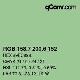 カラーコード: RGB 158.7 200.6 152 | qconv.com