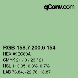 カラーコード: RGB 158.7 200.6 154 | qconv.com