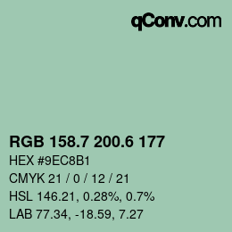カラーコード: RGB 158.7 200.6 177 | qconv.com