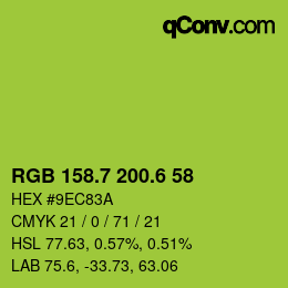 カラーコード: RGB 158.7 200.6 58 | qconv.com