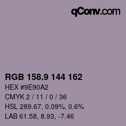 Color code: RGB 158.9 144 162 | qconv.com