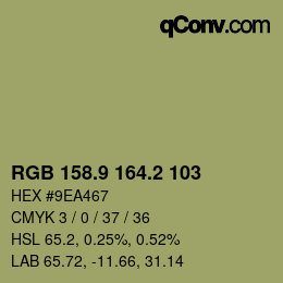 カラーコード: RGB 158.9 164.2 103 | qconv.com