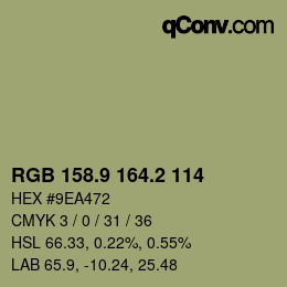 Color code: RGB 158.9 164.2 114 | qconv.com