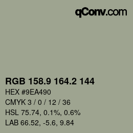 カラーコード: RGB 158.9 164.2 144 | qconv.com