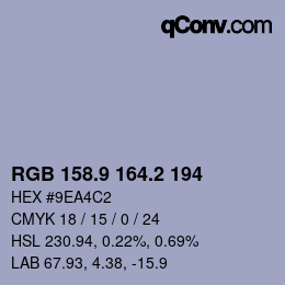 カラーコード: RGB 158.9 164.2 194 | qconv.com