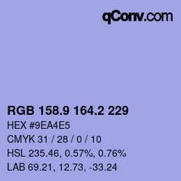 カラーコード: RGB 158.9 164.2 229 | qconv.com