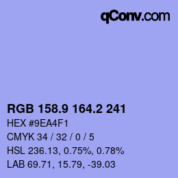 Color code: RGB 158.9 164.2 241 | qconv.com