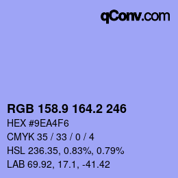 Color code: RGB 158.9 164.2 246 | qconv.com