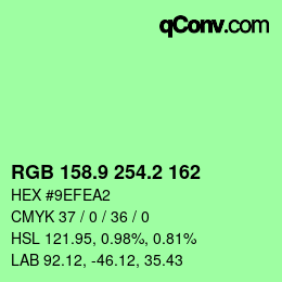 カラーコード: RGB 158.9 254.2 162 | qconv.com