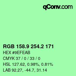 カラーコード: RGB 158.9 254.2 171 | qconv.com