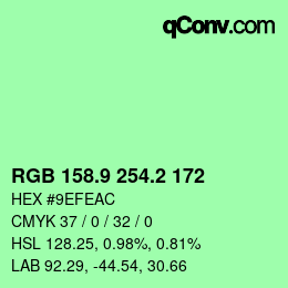 カラーコード: RGB 158.9 254.2 172 | qconv.com