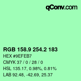カラーコード: RGB 158.9 254.2 183 | qconv.com