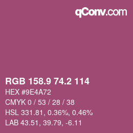 カラーコード: RGB 158.9 74.2 114 | qconv.com