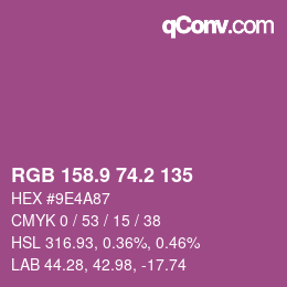 カラーコード: RGB 158.9 74.2 135 | qconv.com