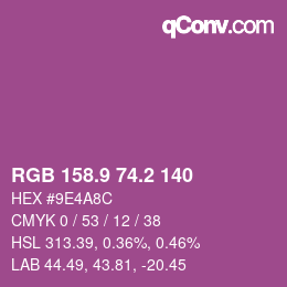 カラーコード: RGB 158.9 74.2 140 | qconv.com