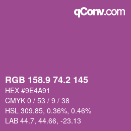 カラーコード: RGB 158.9 74.2 145 | qconv.com