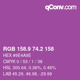 カラーコード: RGB 158.9 74.2 158 | qconv.com