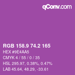 カラーコード: RGB 158.9 74.2 165 | qconv.com