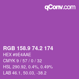 カラーコード: RGB 158.9 74.2 174 | qconv.com