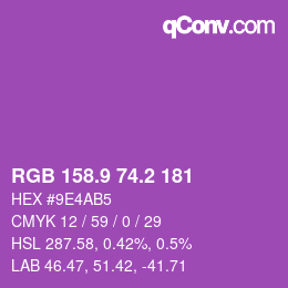 カラーコード: RGB 158.9 74.2 181 | qconv.com