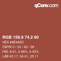 カラーコード: RGB 158.9 74.2 60 | qconv.com