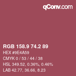 カラーコード: RGB 158.9 74.2 89 | qconv.com