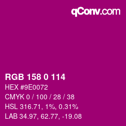 Color code: RGB 158 0 114 | qconv.com