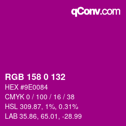 カラーコード: RGB 158 0 132 | qconv.com