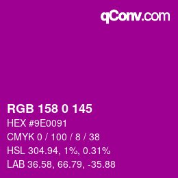 Color code: RGB 158 0 145 | qconv.com