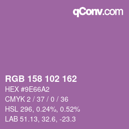 Color code: RGB 158 102 162 | qconv.com