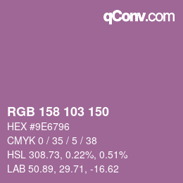 Color code: RGB 158 103 150 | qconv.com