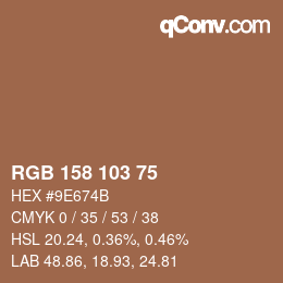 Color code: RGB 158 103 75 | qconv.com