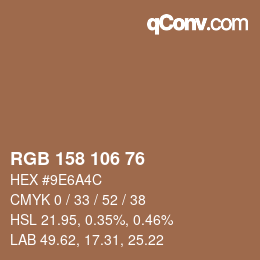 Color code: RGB 158 106 76 | qconv.com