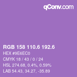 カラーコード: RGB 158 110.6 192.6 | qconv.com