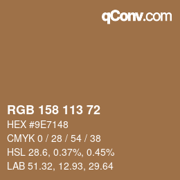 Color code: RGB 158 113 72 | qconv.com